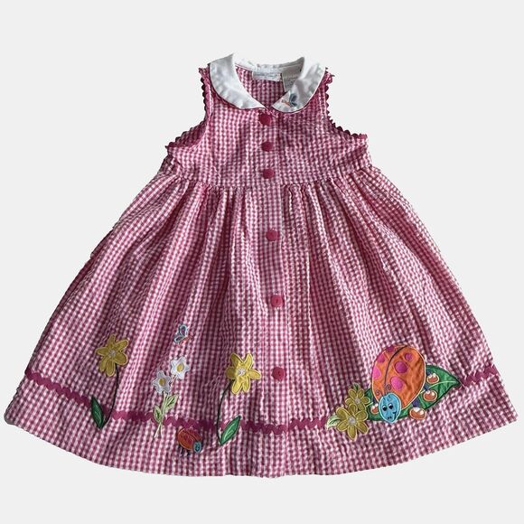 Vtg SOPHIE ROSE Gingham Seersucker Ladybug Butterfly Dress Peterpan Collar Sz 4 - Picture 1 of 10